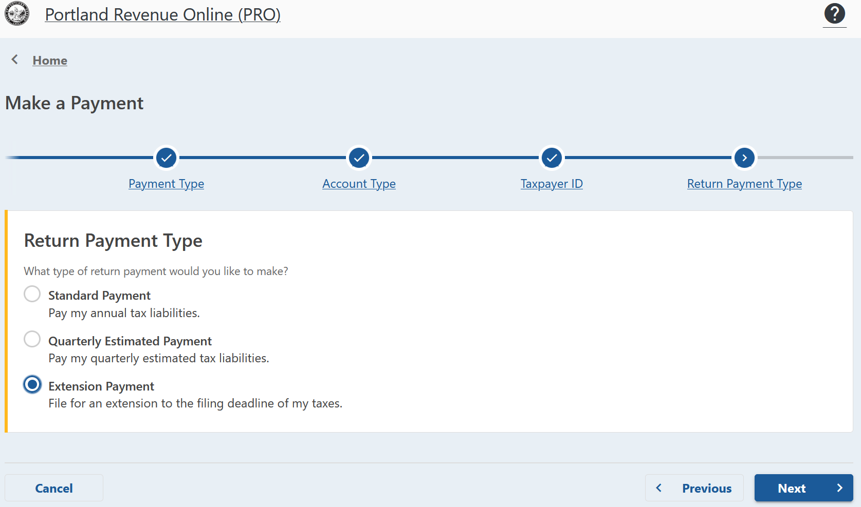 Screenshot of TriMet extension payment options to choose.